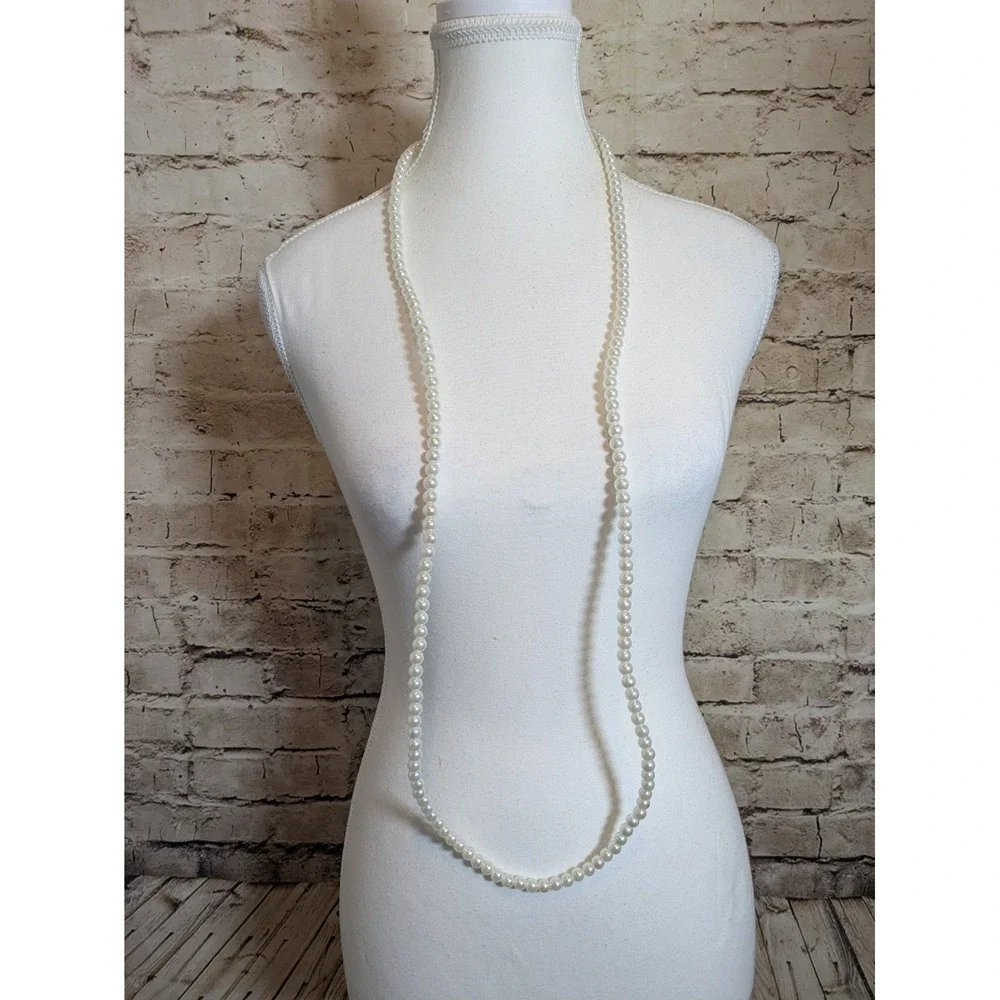 Extra Long Faux Pearl Necklace In Bright White Beads 36